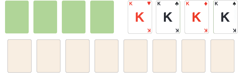 Una partita Freecell vinta con un tableau vuoto e colonne degli scarti piene